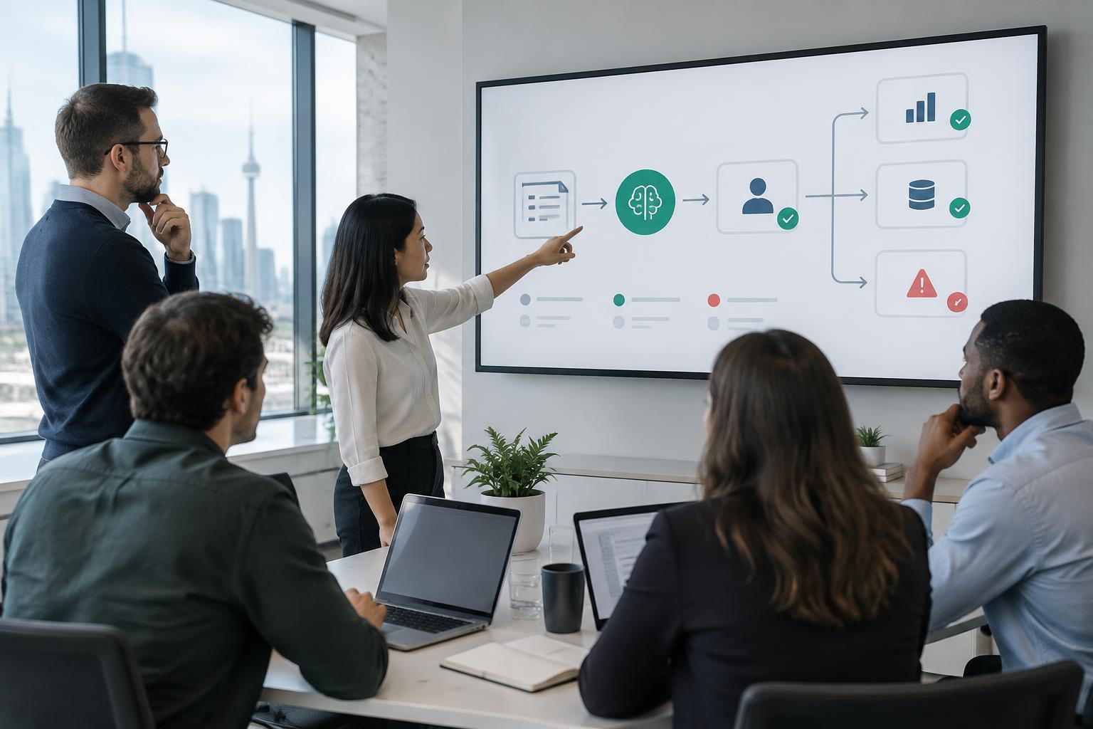 Équipe supervisant un processus automatisé reliant IA et outils d’entreprise